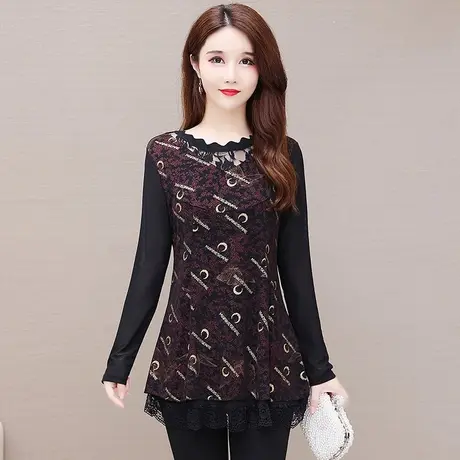 打底衫女春秋装2023新款早秋上衣印花图案宽松长袖t恤中长款妈妈商品大图