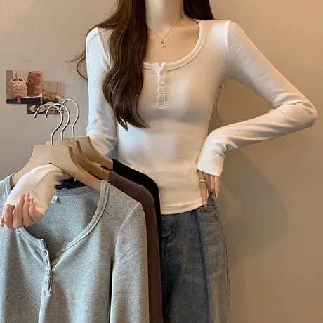 小个子短款T恤长袖女秋季韩版修身显瘦内搭打底小衫紧身上衣服潮商品大图