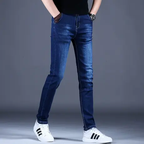 2023春季男士新款牛仔裤子经典蓝色修身刺绣小脚裤棉弹百搭潮牌男商品大图