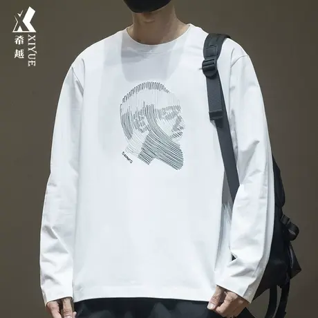 250g重磅精梳棉刺绣长袖白t恤男士肥佬特大码7XL秋季内搭打底衫男商品大图