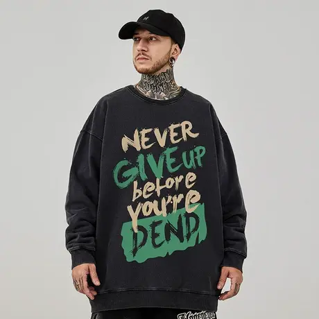 美式字母重磅圆领大码嘻哈oversize潮牌胖子加绒卫衣男潮春秋款商品大图