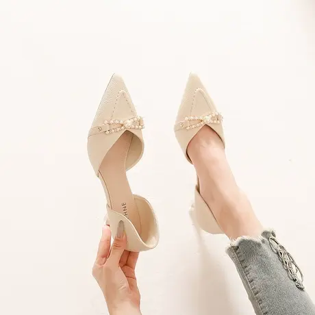 法式气质尖头凉鞋女细跟2023年夏季新款时尚设计感小众珍珠高跟鞋图片