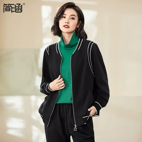 大码女装2024春季新款简涵黑色外套胖mm加肥加大宽松显瘦短外套女图片