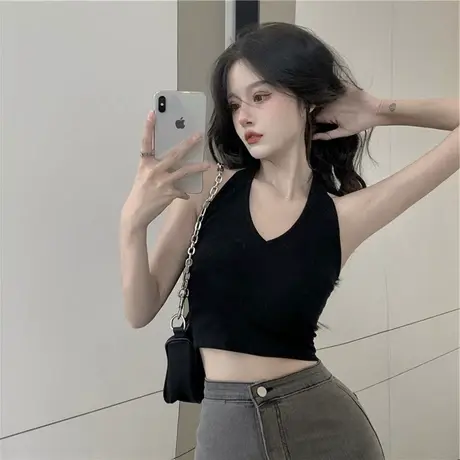 挂脖小吊带背心女内搭春夏打底无袖带胸垫白色美背外穿甜辣妹上衣商品大图