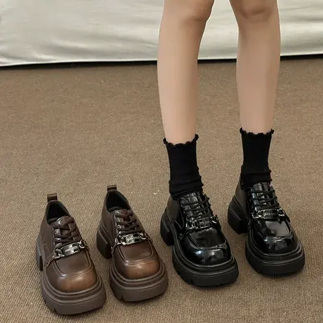 永希棕色乐福鞋女2024年春秋季新款复古英伦风小皮鞋厚底百搭单鞋商品大图