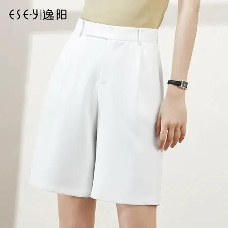 逸阳白色五分短裤女2023年夏季新款高腰宽松显瘦薄款休闲裤子3801商品大图