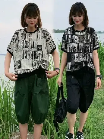 2023夏季新款圆领薄款t恤时尚字母休闲宽松显瘦百搭减龄上衣小衫商品大图