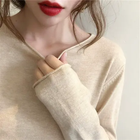 2023年春秋冬季新款内搭洋气羊绒毛衣小众设计感针织衫女装打底衫图片