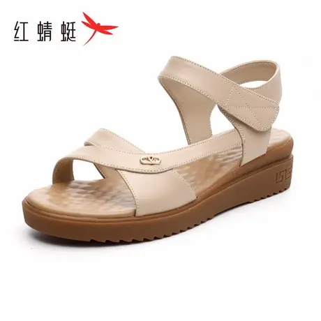 红蜻蜓女鞋夏季新款时尚百搭牛皮软底舒适防滑休闲魔术贴妈妈女鞋商品大图