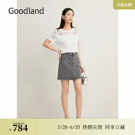 Goodland美地夏季法式蕾丝毛针织衫玫瑰上衣商品大图