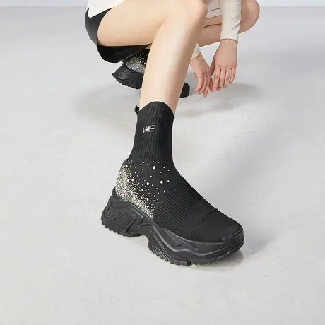 VME/舞魅秋冬新款时尚袜靴高帮弹力短靴百搭厚底休闲百搭运动女鞋图片