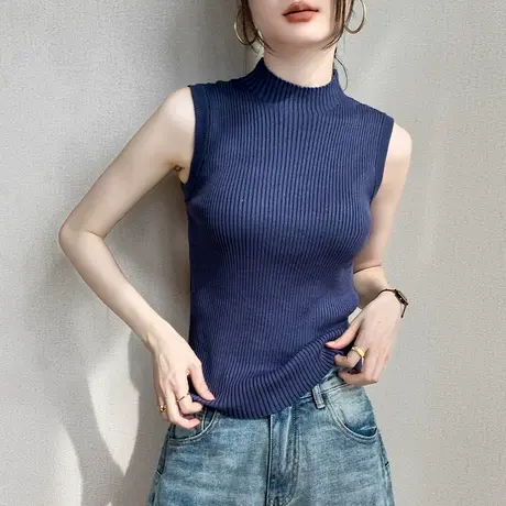 半高领坎肩针织背心女2025春季新款修身洋气衬衫内搭纯色百搭上衣商品大图