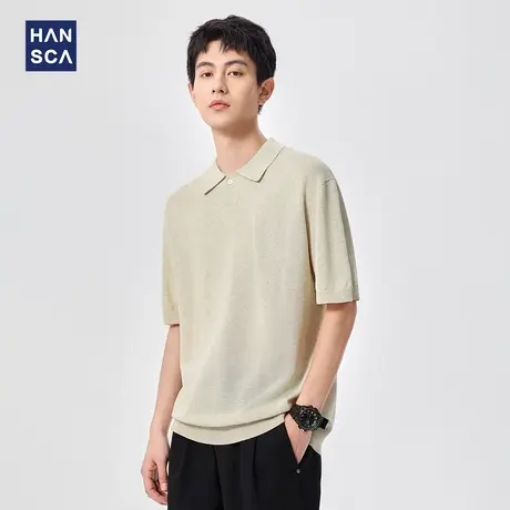 hansca 莱赛尔天丝亚麻短袖t恤男2025年夏季潮牌纯色宽松翻领上衣商品大图