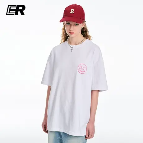 ER撞色笑脸字母短袖男夏季薄款五分袖国潮牌情侣装宽松T恤衫半袖商品大图