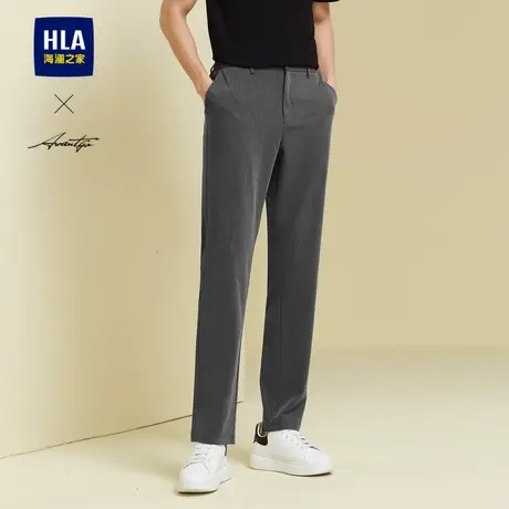 HLA/海澜之家轻商务休闲裤春夏新款修身直筒刺绣易打理黑裤子男士商品大图