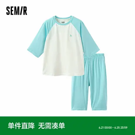 森马儿童短袖套装2024新款撞色印花七分长家居服夏季男童女童睡衣商品大图