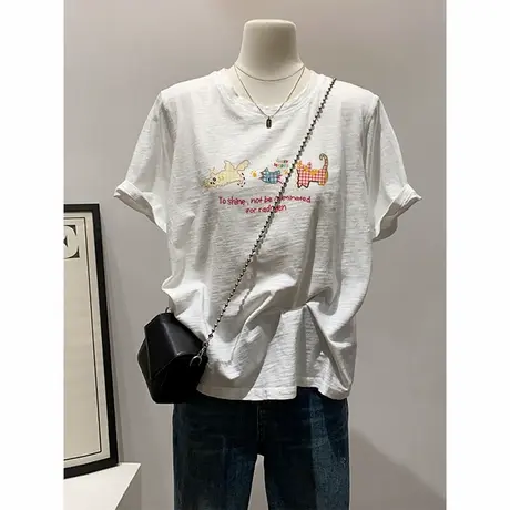 oversize短袖t恤女微胖独特超火甜辣美式设计感上衣ins潮正肩小衫商品大图
