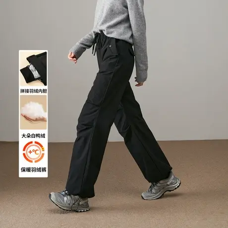 娅丽达白鸭绒显瘦伞兵裤女冬季休闲裤2024新款加绒加厚黑色工装裤商品大图