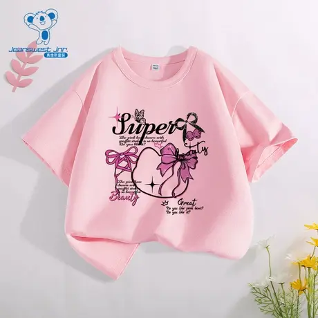 JU真维斯童装2025夏季新款女童款趣味印花纯棉圆领短袖T恤上衣商品大图