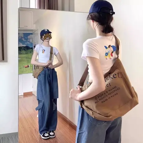 白色正肩印花短袖t恤女2025夏季新款设计感掐腰短款bm辣妹小上衣图片