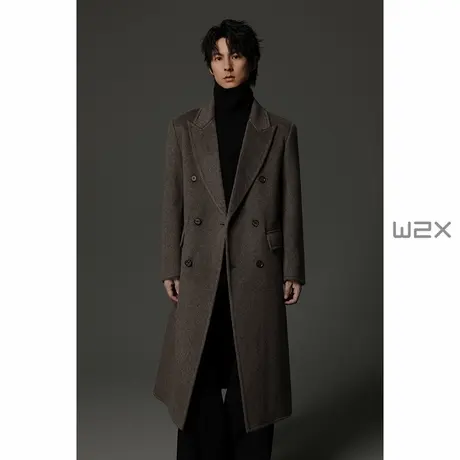 w2x100%全羊毛秋冬季双面呢羊毛呢子大衣男中长款过膝高级感外套图片