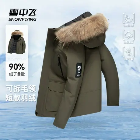 雪中飞2025秋新款男士商务休闲貉子毛领羽绒服保暖男连帽工装商品大图