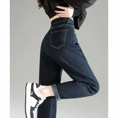 唐狮春季新款牛仔裤女宽松显瘦直筒哈伦裤潮流时尚通勤深色裤子TD图片