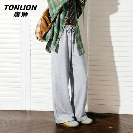唐狮官方灰色运动裤女2026新款春秋女款高腰直筒宽松窄版阔腿裤VB商品大图