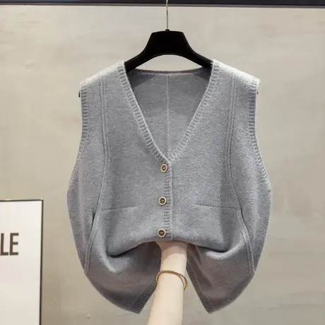 口袋v领针织开衫马甲背心女2023秋装新款宽松外穿马夹毛衣坎肩潮商品大图