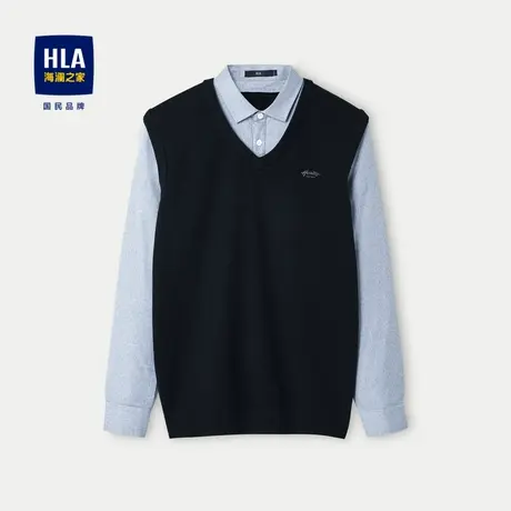 HLA/海澜之家保暖针织衫2023秋冬新款修身包芯纱双领套头上衣男商品大图