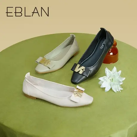 伊伴2023春季女鞋简约精致时装鞋真皮平底小皮鞋一脚蹬软底单鞋女商品大图