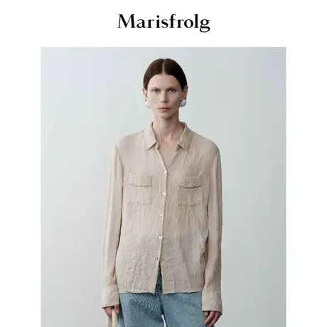 【5A级桑蚕丝】玛丝菲尔秋季新款卡其色薄款雪纺长袖衬衫图片