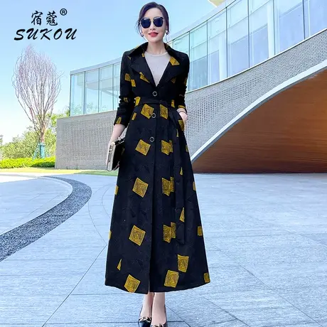 英伦风绣花今年漂亮风衣外套2024秋装新款休闲款百搭长款过膝大衣图片