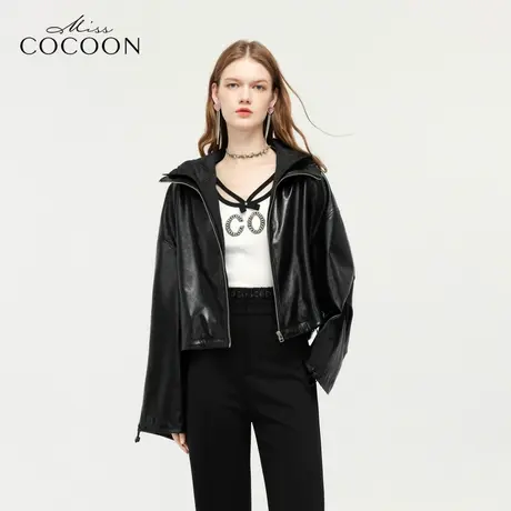MISSCOCOON复古假两件上衣24春装新款短款皮衣外套女图片