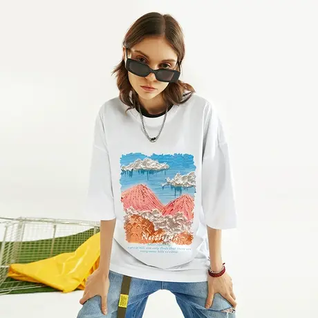 Nuthink欧美潮流中性风短袖T恤男女同款潮牌宽松大码情侣装上衣潮商品大图