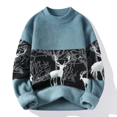 半高领海马水貂绒毛衣男士2022秋冬季加厚打底针织衫上衣服男装潮图片