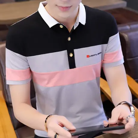 2025丅恤夏季新款帅气男士短袖t恤大码修身翻领有带领男装polo衫图片