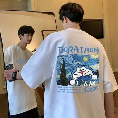 纯棉宽松短袖T恤男夏季卡通蓝胖子印花港风体恤oversize上衣服潮商品大图