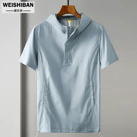 夏季男士连帽纯色短袖卫衣宽松薄款带帽五分袖T恤潮流帽衫男上衣商品大图