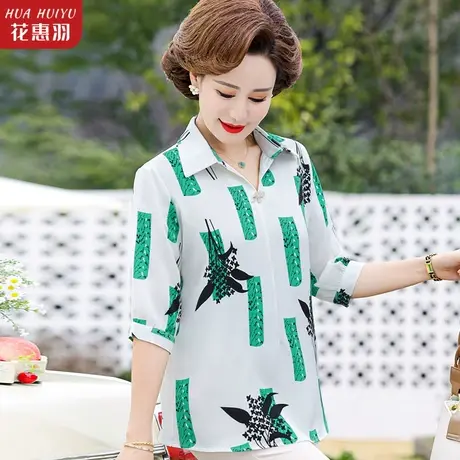 妈妈衬衫女短袖t恤40岁50中年女装夏装衬衣上衣中老年人薄款小衫商品大图