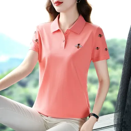 polo领短袖t恤女夏装衬衫2023年新款时尚修身显瘦纯棉保罗上衣服商品大图