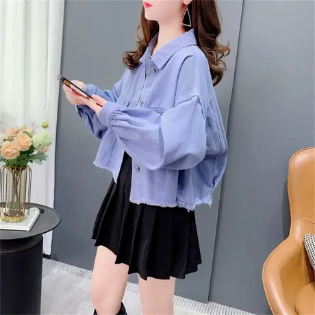 短款小个子复古牛仔外套女秋季2023年新款韩版宽松设计感毛边上衣商品大图