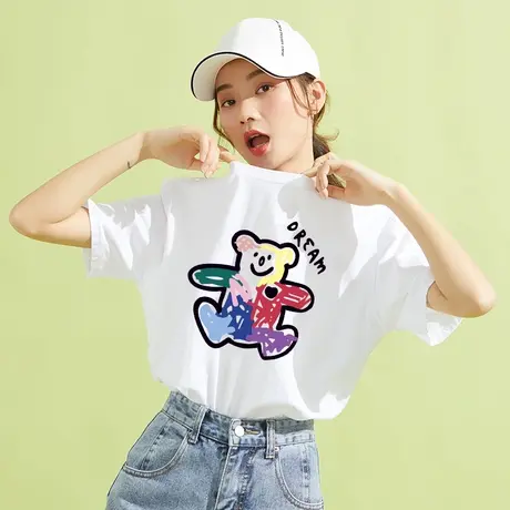 白色短袖t恤女2023夏季新款纯棉正肩半袖体恤宽松设计感小众上衣图片