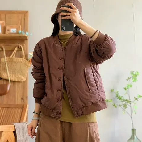 dza 复古短款棒球服棉衣外套女冬加厚保暖棉袄上衣宽松休闲棉服女图片