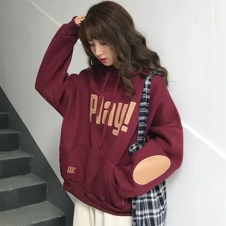 chic港味卫衣女秋冬宽松韩版学生bf慵懒风加绒加厚连帽外套潮ins图片