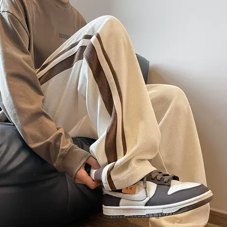 欧棉绒阔腿休闲裤男款春秋潮牌垂感美式重磅直筒卫裤灯芯绒裤子男商品大图