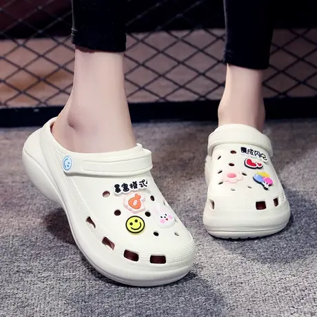 凉拖鞋女外穿ins潮2024年厚底增高防滑时尚高跟松糕洞洞鞋沙滩鞋商品大图