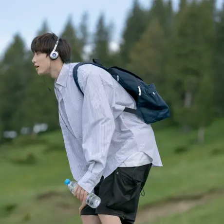 日系条纹长袖衬衫男士春秋季港风短袖衬衣宽松潮流高级感休闲外套商品大图