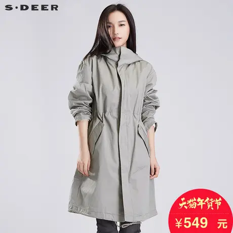 sdeer圣迪奥春装宽松休闲收腰连帽茧型长款风衣外套女S16381839🗾图片