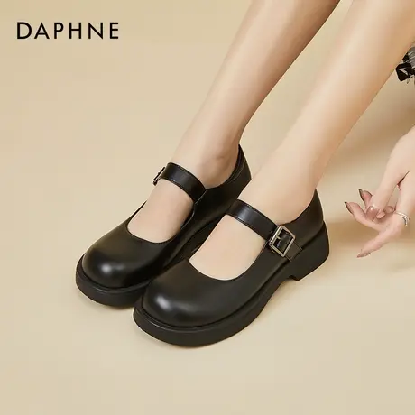 达芙妮厚底复古玛丽珍鞋浅口法式单鞋女2022年新款夏季黑色小皮鞋图片